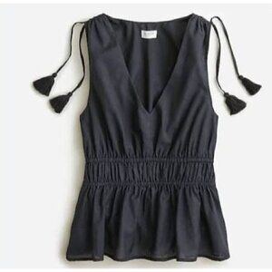 New J. Crew Size S V-neck cotton voile top Black SU22 *Stain*